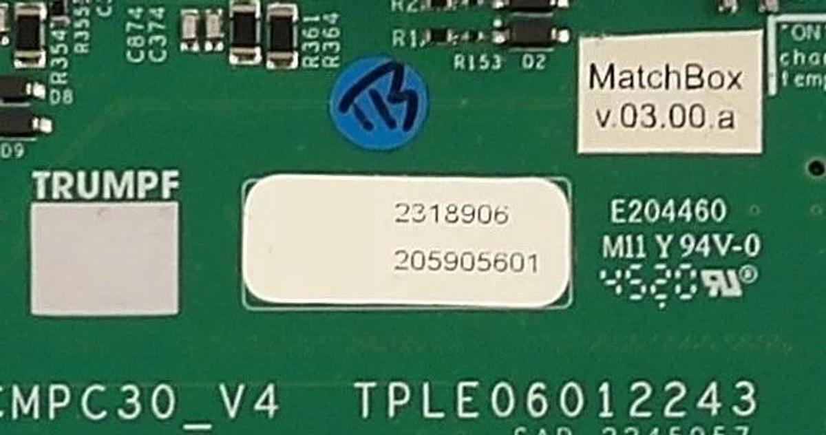 Used Trumpf Huttinger 2318906 Interface PCB CMPC30_V4 TruPlasma RF1003(G2/13) Spare