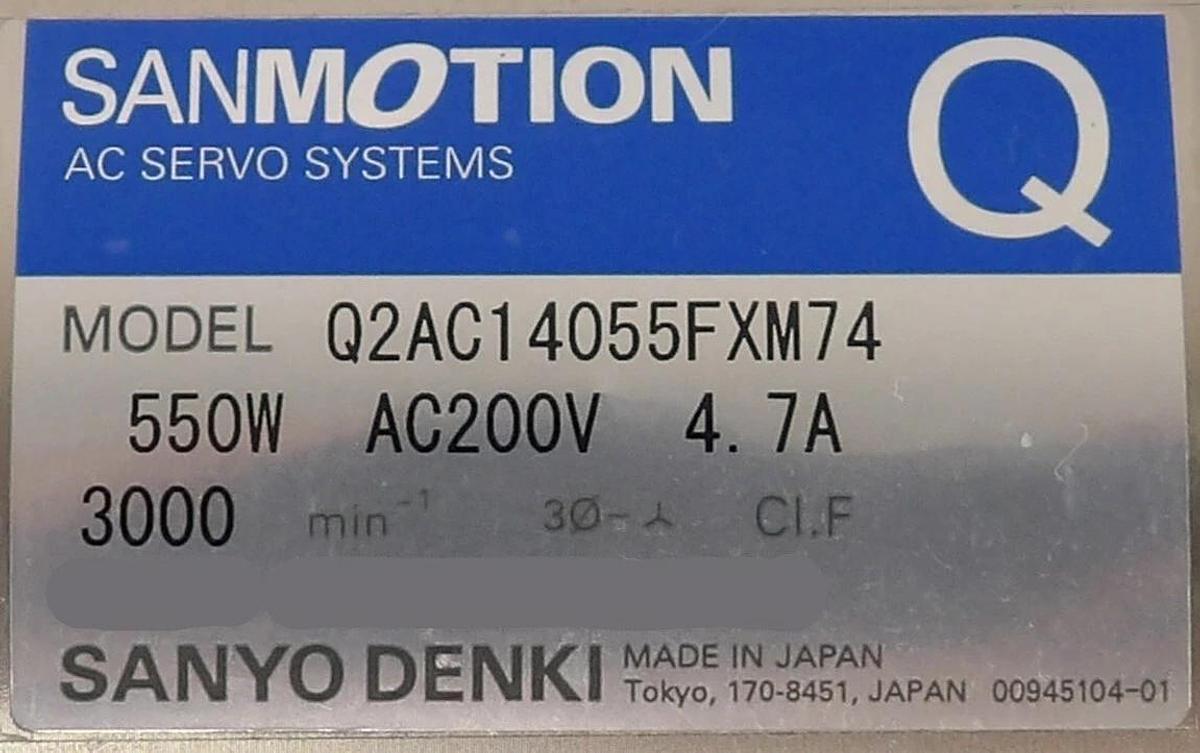 Used Sanyo Denki Q2AC14055FXM74 AC Servo Motor Sanmotion Q Working Surplus