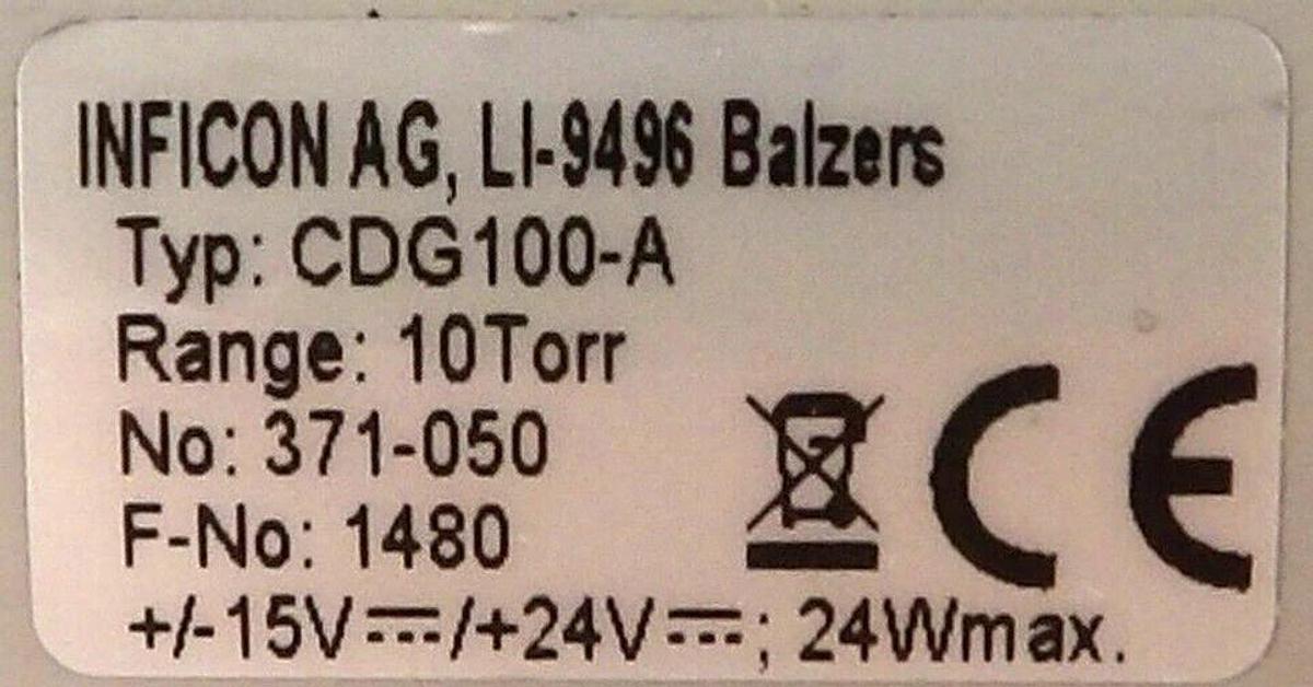 Used Inficon LI-9496 Baratron Pressure Transducer CDG100-A Working Surplus