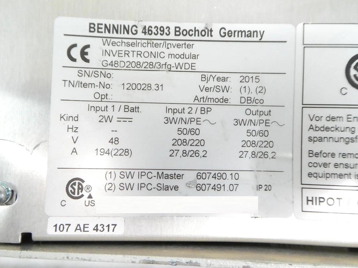 Used Benning G48D208/28 Modular Inverter INVERTRONIC Modular Dented Untested Surplus
