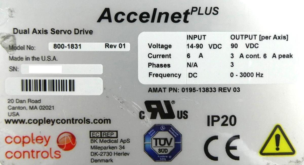 Used Copley Controls 800-1831 Servo Drive AMAT Applied Materials 0195-13833 Working