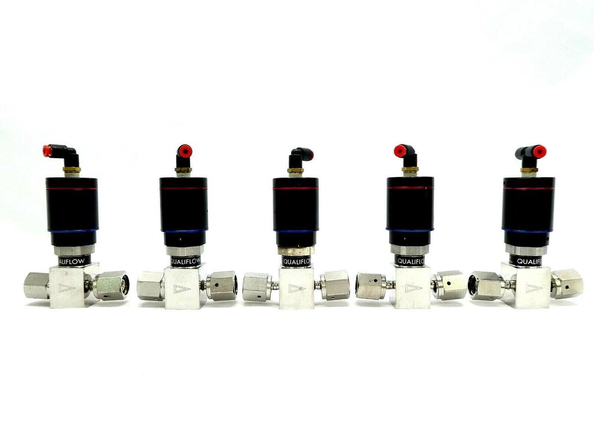 Used Qualiflow 2x10-9atm.cm3/Sec 2-Way Pneumatic Valve Female/Female Lot of 5 Working