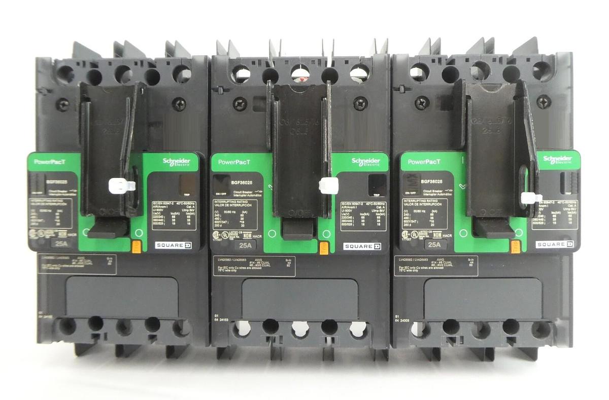 Used Schneider Electric BGF36025 3 Pole Circuit Breaker PowerPacT Lot of 3 Working