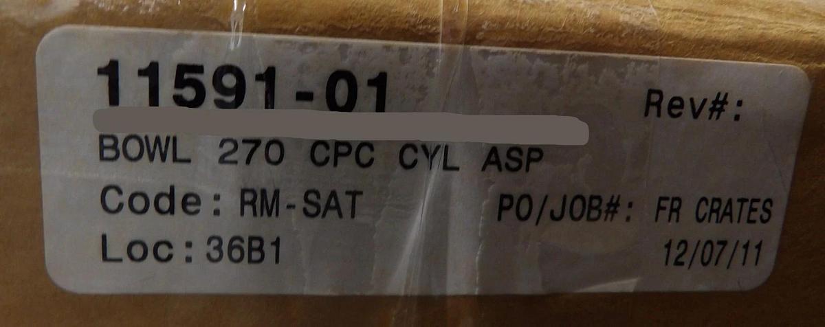 Semitool 11591-01 SRD Weldment Wafer Bowl 270 CPC Cycle New Surplus