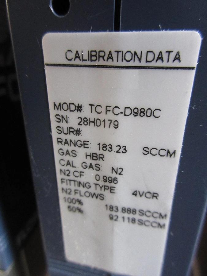 Used Aera TC FC-D980C Mass Flow Controller HBR 183.23 SCCM w/ CA-98D9-Z Adapter Used