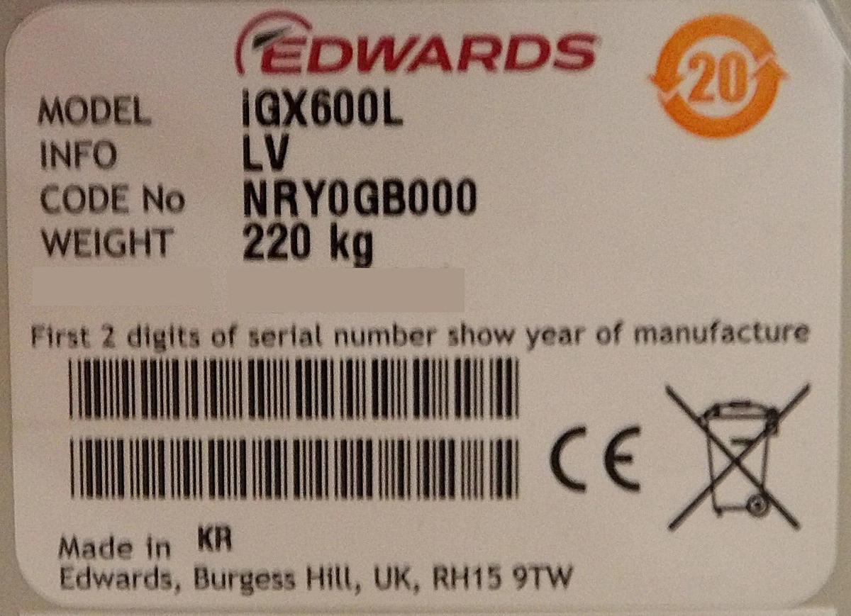 Refurbished iGX600L Edwards NRY0GB000 Vacuum Pump IGX 600L LV Manufacturer Refurbished