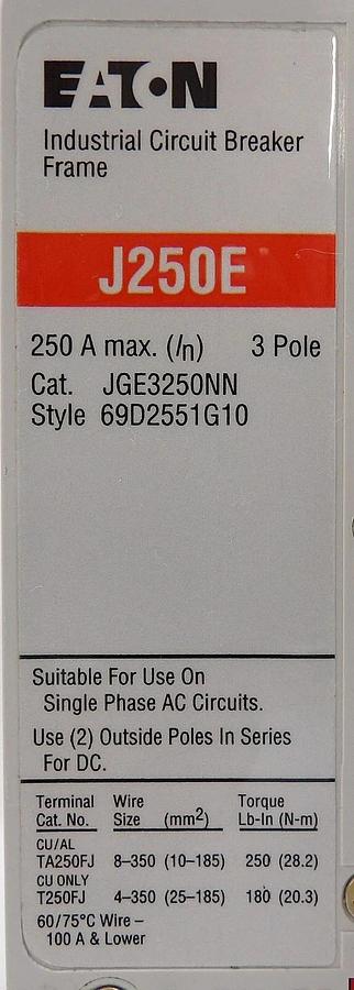 Eaton JGE3225FAG 3-Pole Circuit Breaker J250E JGE3250NN Cutler Hammer New