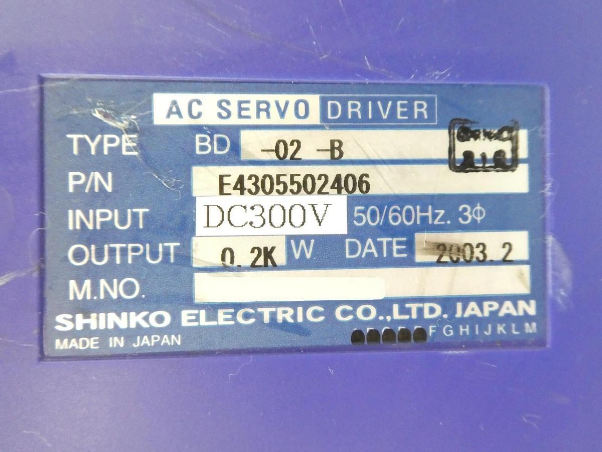 Used Shinko Electric E4305502406 AC Servo Driver BD-02-B Asyst Shinko SOHT-300 Spare