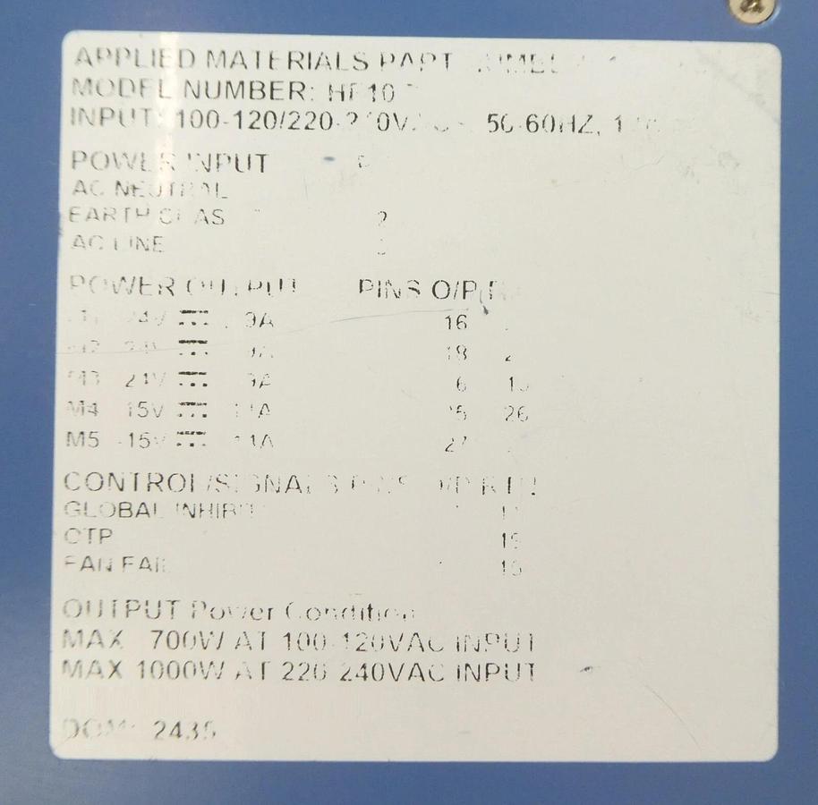 Used AMAT Applied Materials Rack Mount Power Supply HF10 Working Surplus