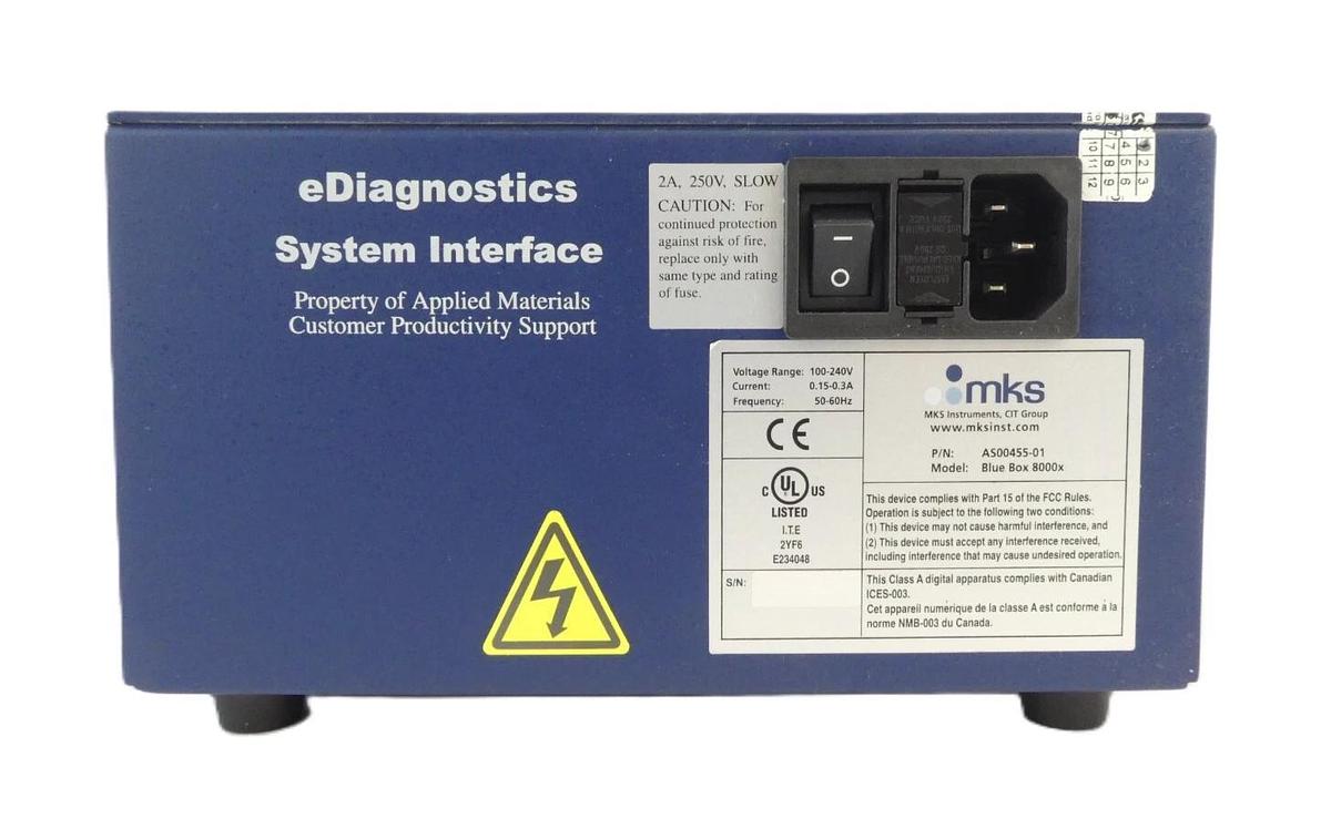 Used MKS Instruments AS00455-01 eDiagnostics System Interface Blue Box 8000x AMAT New