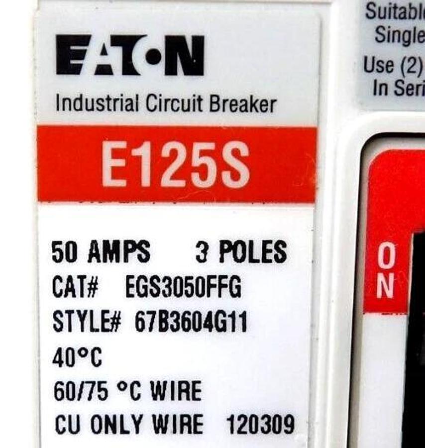 Used Eaton EGS3050FFG 3-Pole Industrial Circuit Breaker E125S Working Surplus