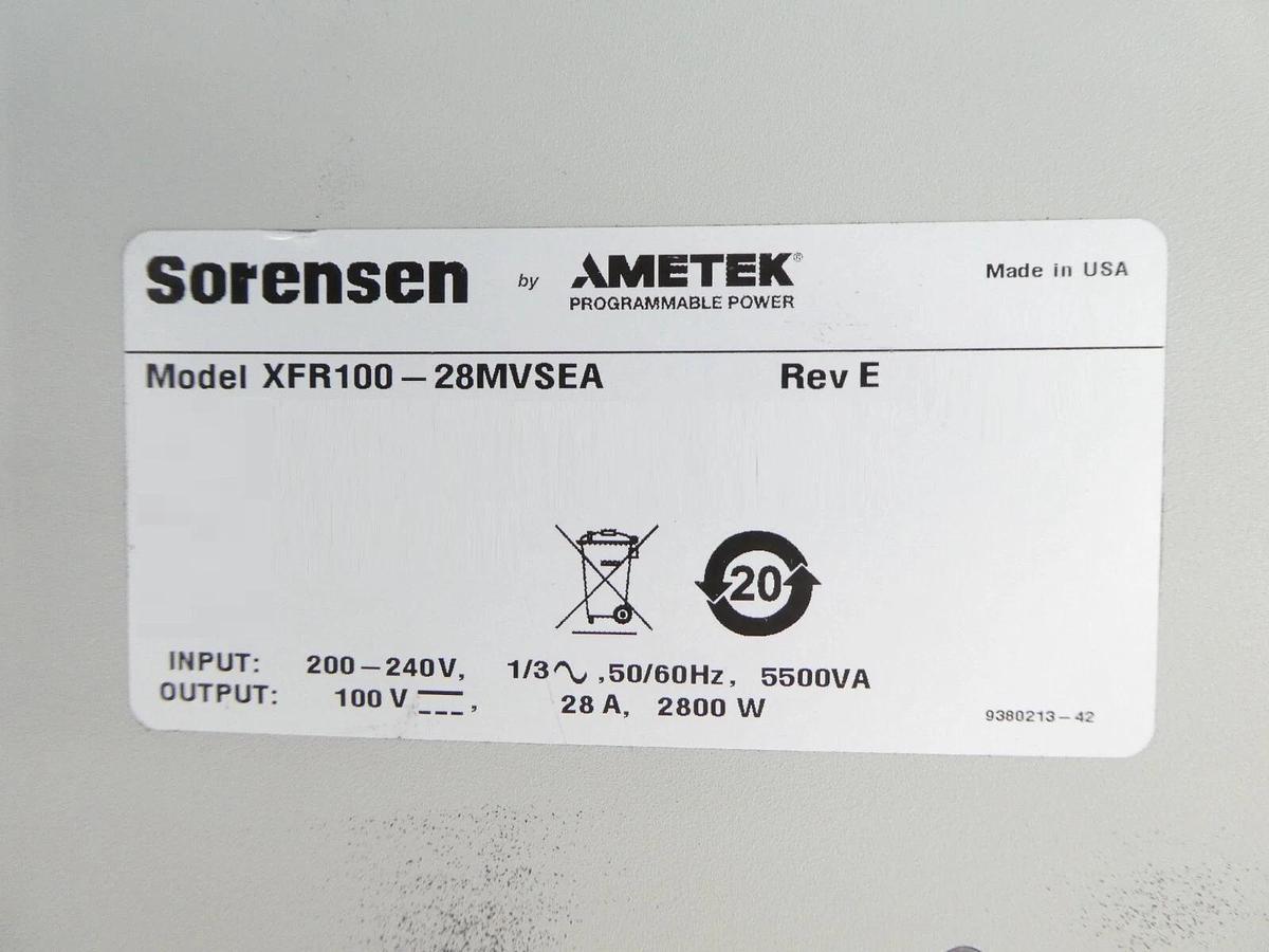 Used Ametek Sorensen XFR100-28MVSEA Programmable DC Power Supply Working Surplus