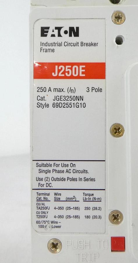 Used Eaton JGE3250NN Industrial Circuit Breaker J250E 69D2551G10 Lot of 2 Working