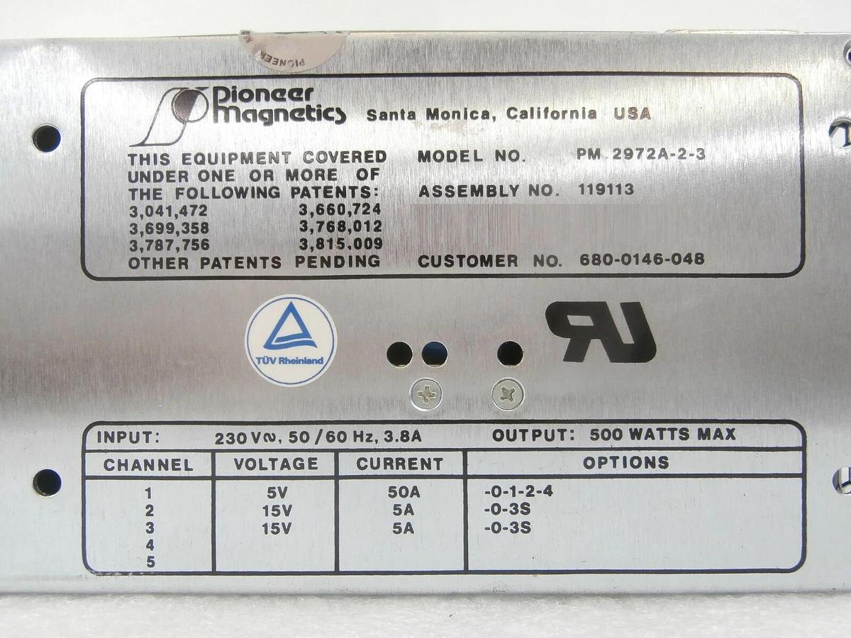 Used Pioneer Magnetics PM 2972A-2-3 DC Power Supply 119113 SVG 680-0146-048 Working