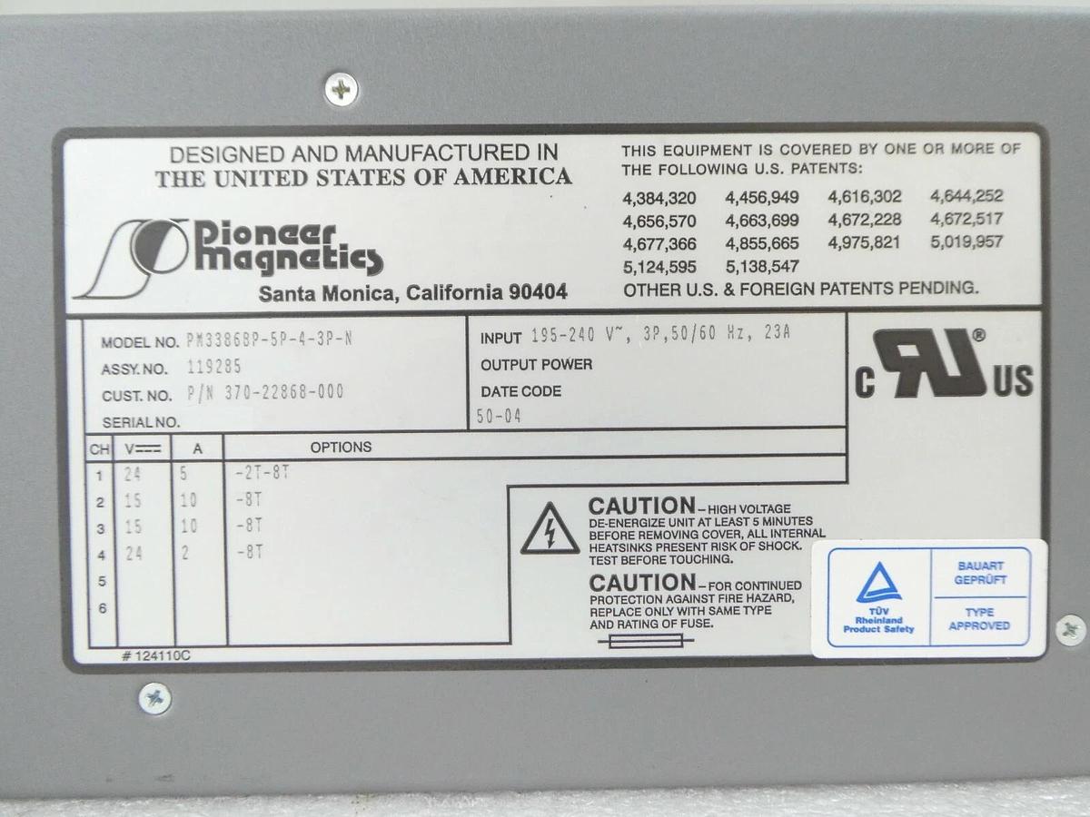 Used Pioneer Magnetics 119285 Linear Power Supply KLA-Tencor 370-22868-000 eS31 Spare