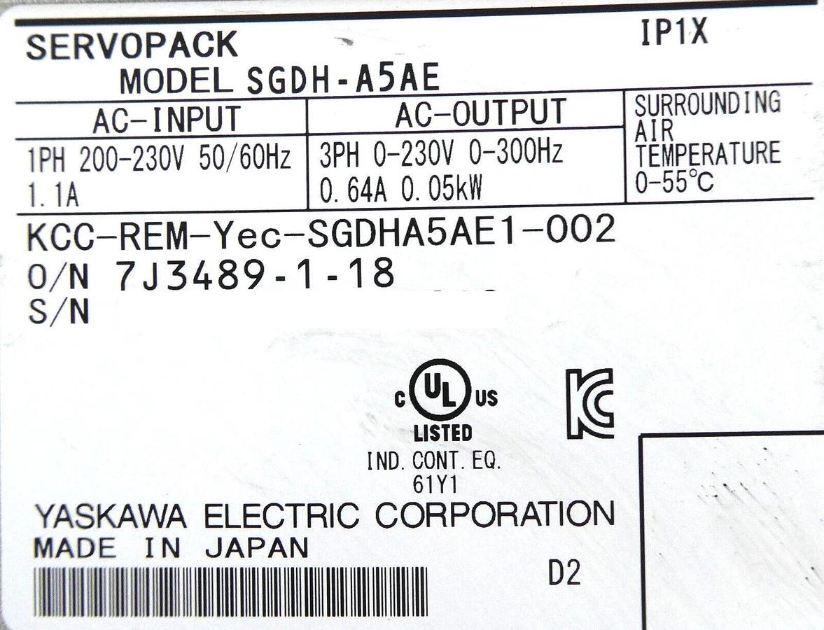 Used Yaskawa Electric SGDH-A5AE Servo Driver SERVOPACK Working Surplus