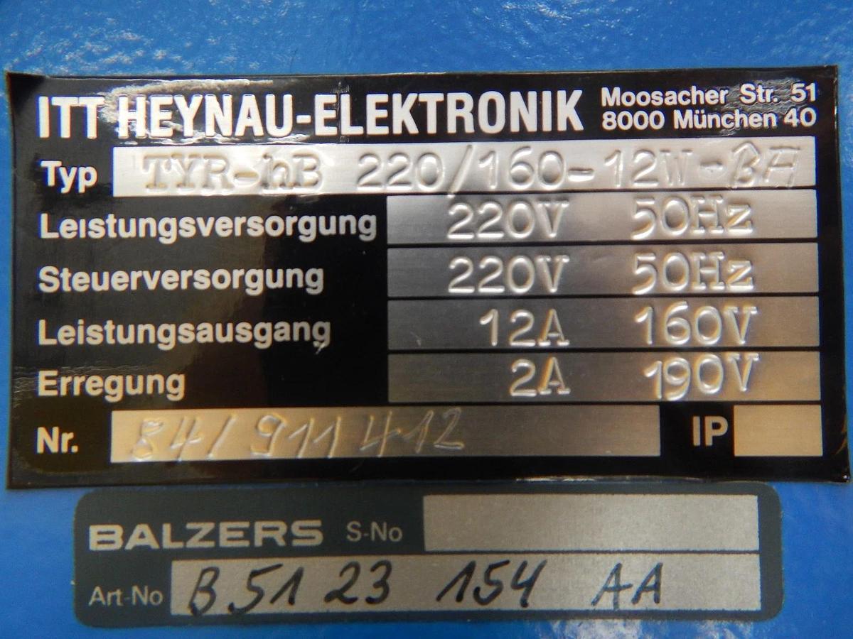 Used ITT Heynau Elektronik TYR-hB Speed Controller Balzers B5 123 154 AA Used Working