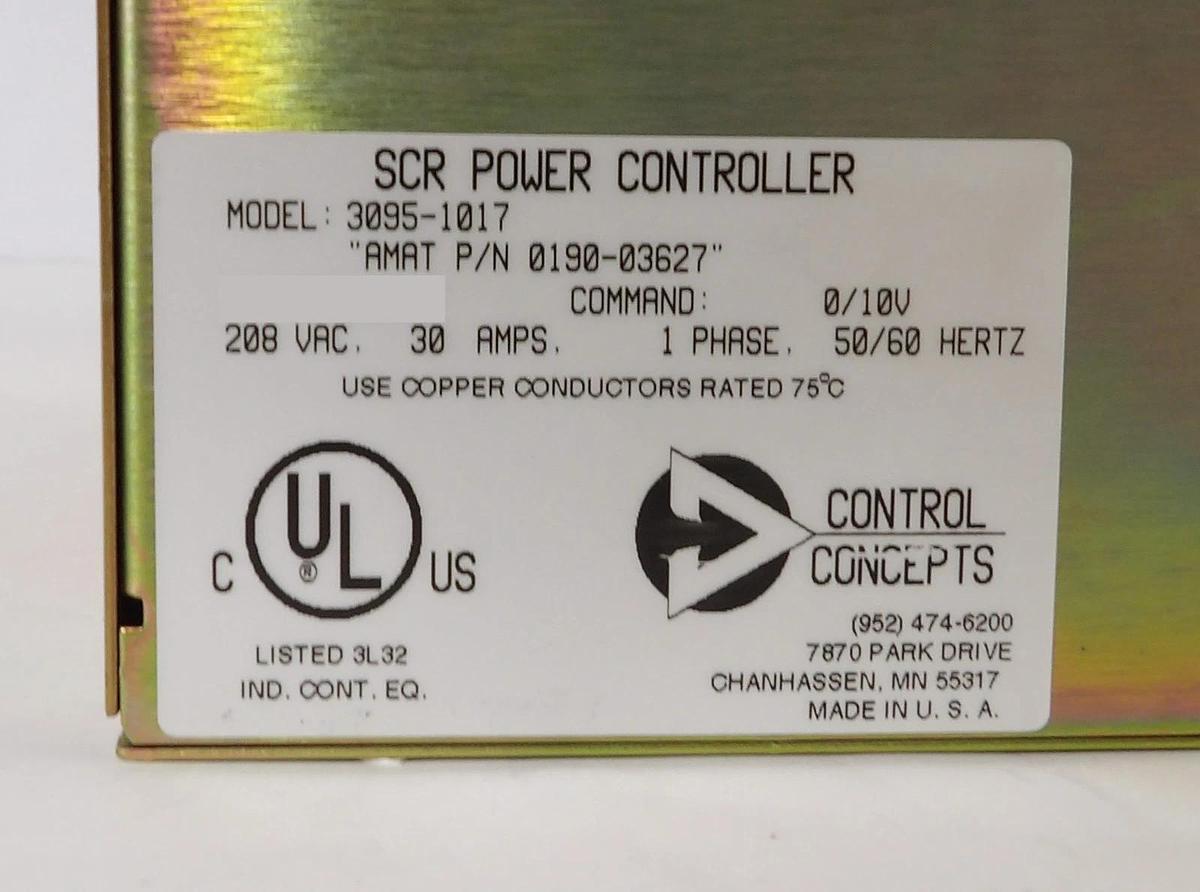 Used Control Concepts 3095-1017 SCR Power Controller AMAT 0190-03627 Working