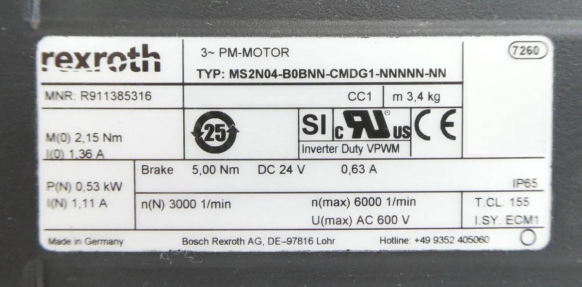 Used Rexroth MS2N04-B0BNN-CMDG1-NNNNN-NN Servo Motor SP 060S-MF1-3-1C0-2S Working