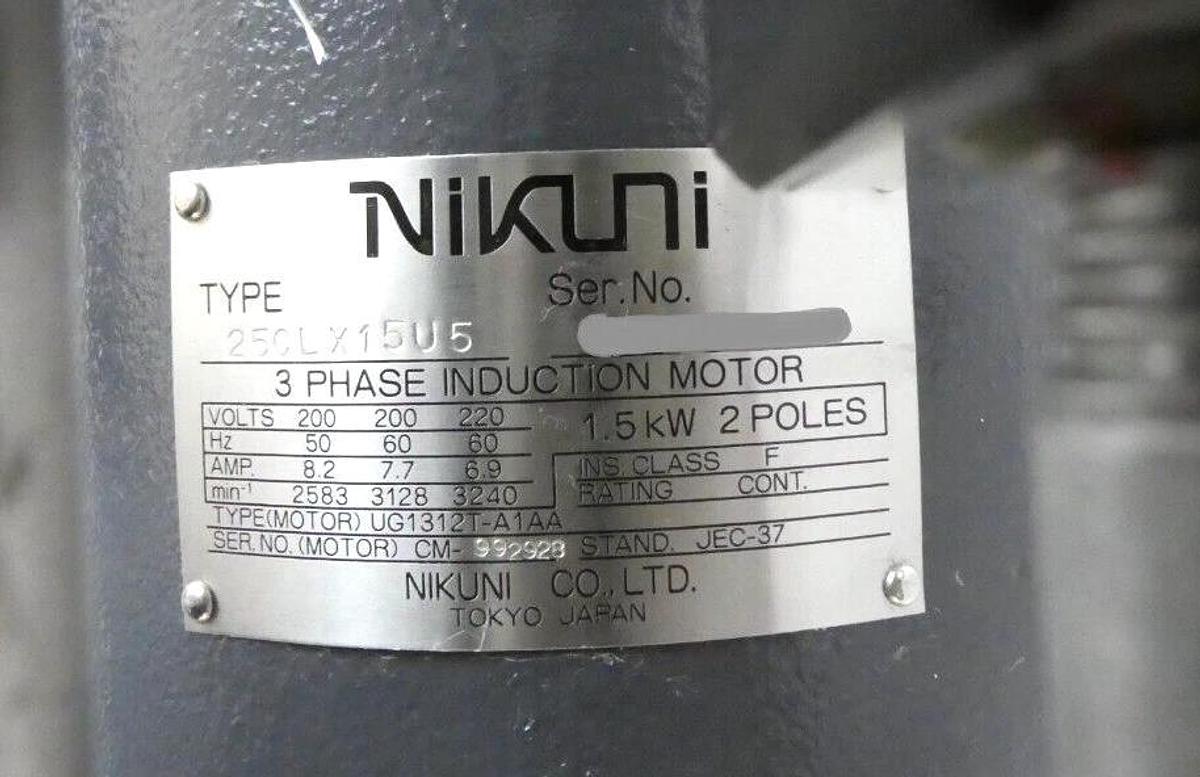 Used Nikuni 25CLX15U5 MLTC Centrifugal Pump 25CLX15U5 Motor Nikon NSR-S205C Working
