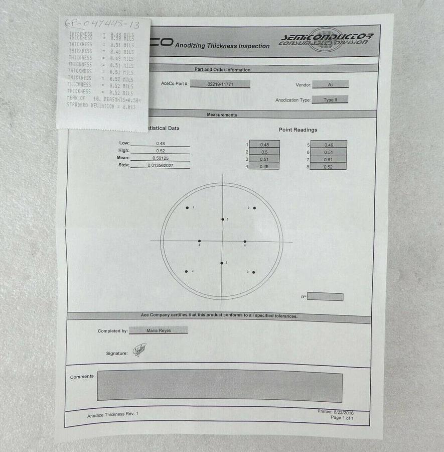 AceCo 02219-11771 Aluminium Susceptor 76.2mm Anodization Type II New Surplus