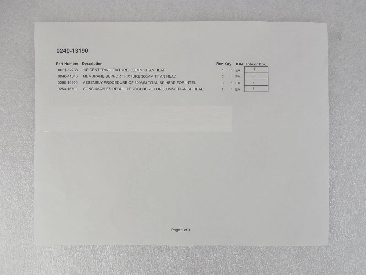 AMAT Applied Materials 0240-13190 300mm Titan SP Head Fixture Kit New Surplus