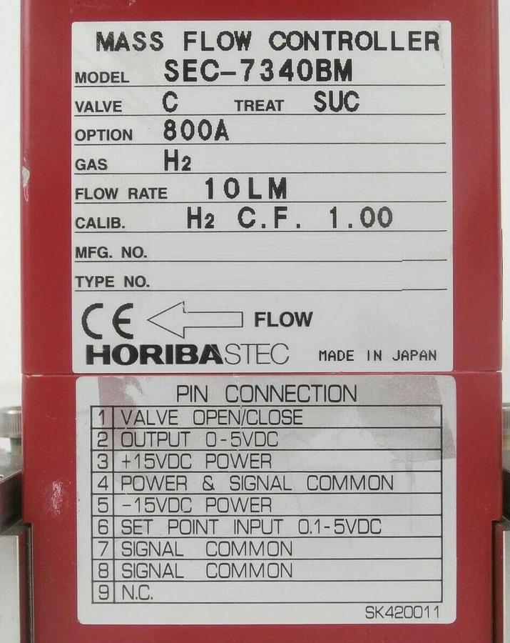 Used Horiba STEC SEC-7340BM Mass Flow Controller MFC SEC-7430 10 LM H2 Working Spare
