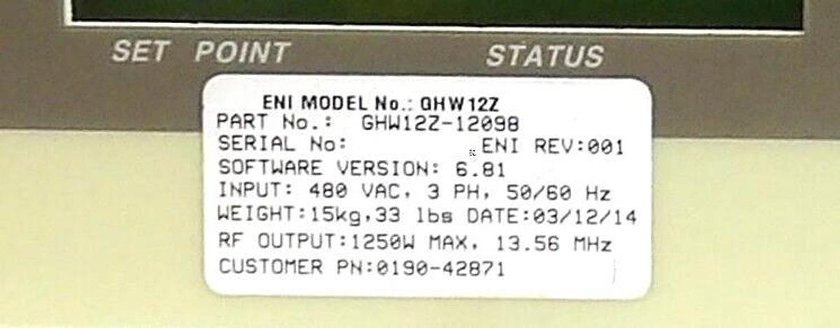 Used GHW-12Z Genesis ENI Power Systems GHW12Z-12098 RF Generator AMAT Working