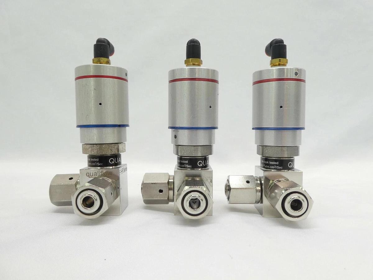 Used Qualiflow 2x10-9atm.cm3/Sec 3-Way Pneumatic Valve F HF Series Lot of 3 Working