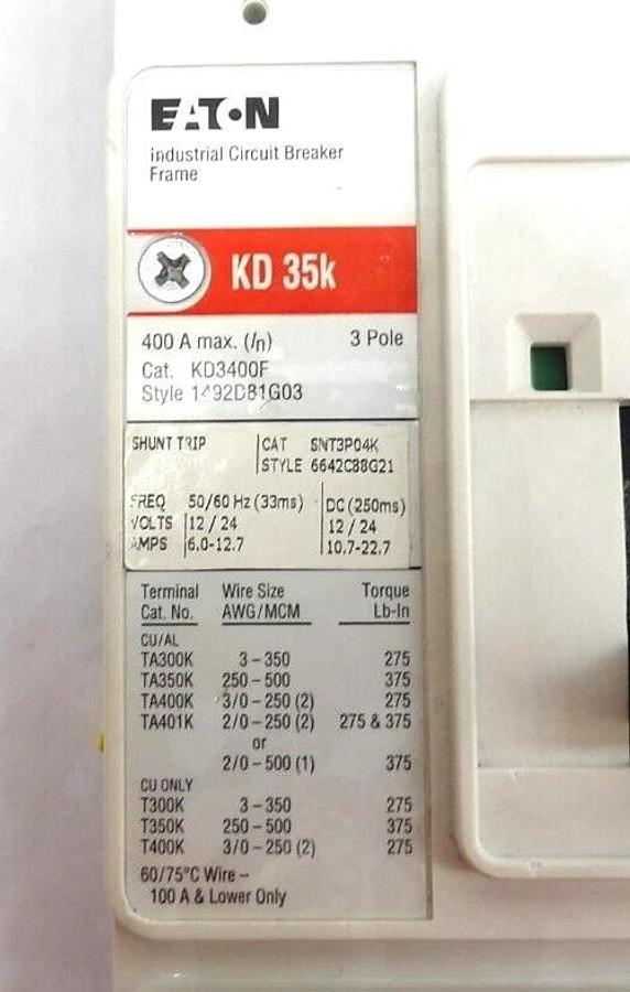 Used Eaton KD3400F 3 Pole Industrial Circuit Breaker Module KD 35k KT3300T Working