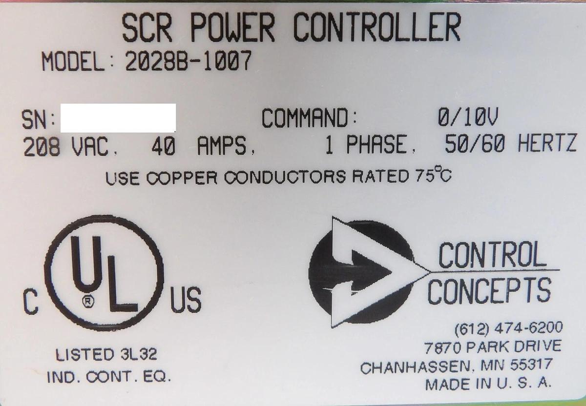 Used Control Concepts 2028B-1007 SCR Power Controller Module Working Surplus