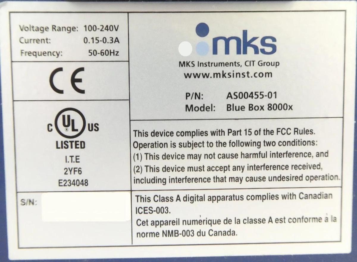 Used MKS Instruments AS00455-01 eDiagnostics System Interface Blue Box 8000x AMAT New
