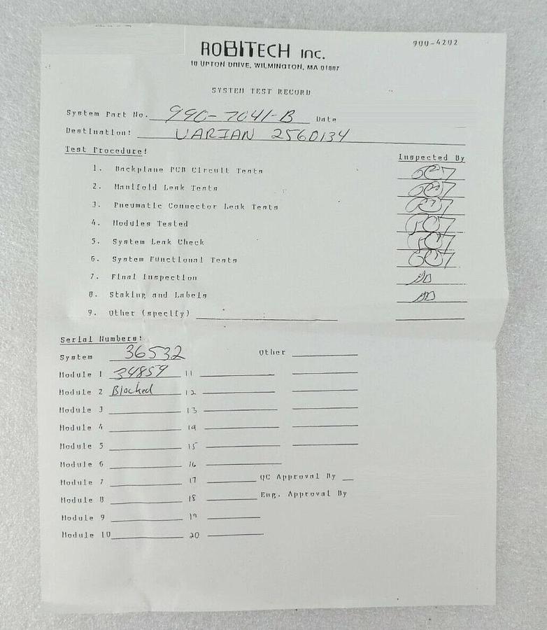 Robitech 990-7041-B Valve Control Module PCB 980-4613 Varian VSEA 2560134 New