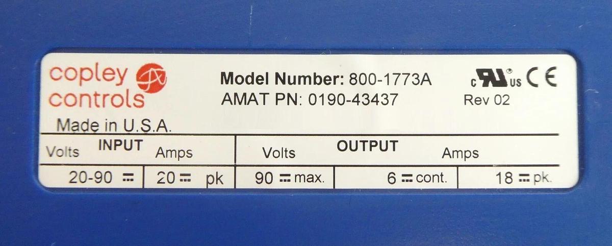 Used Copley Controls 800-1773 Accelnet AMAT Applied Materials 0190-43437 Working