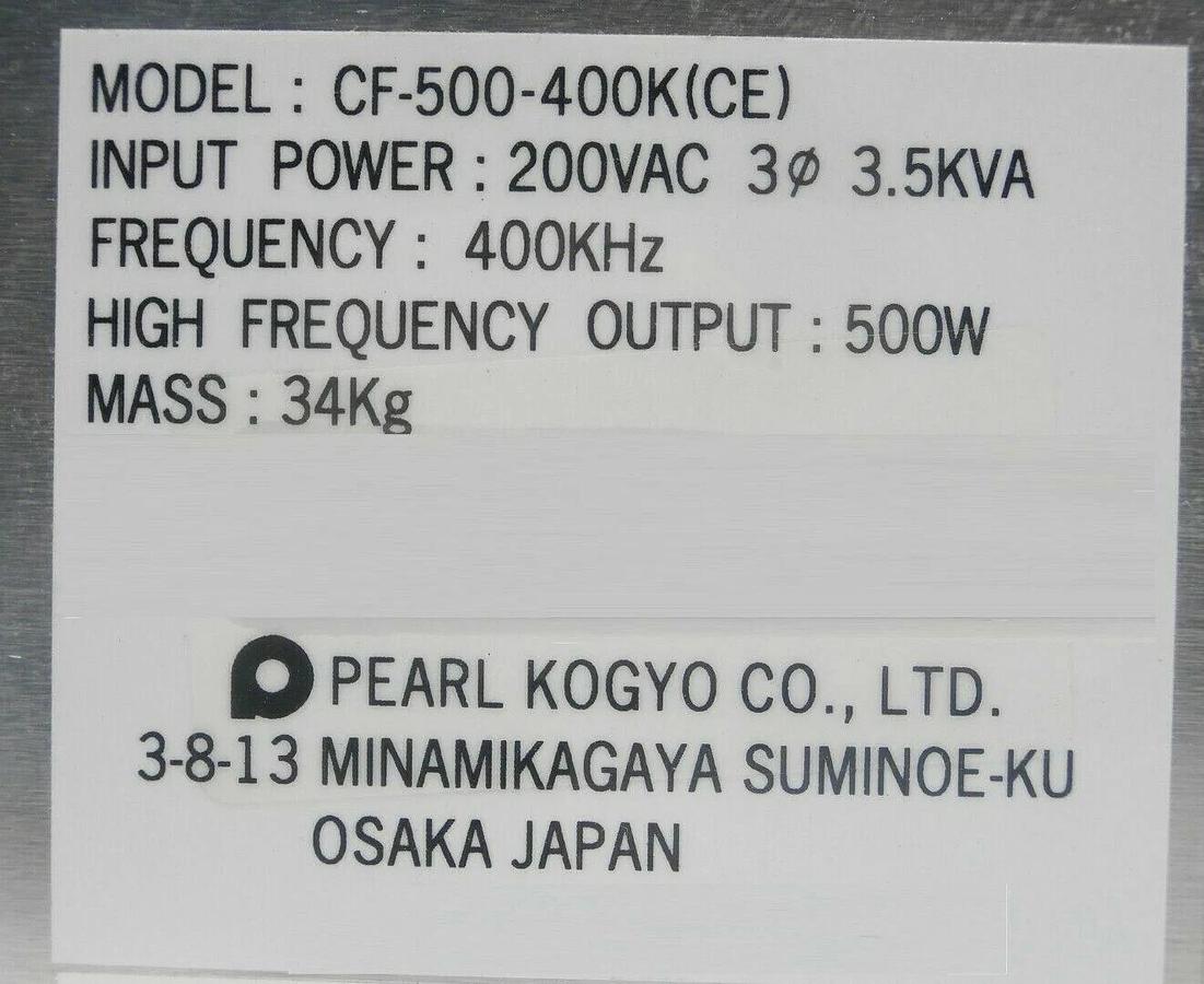 Used Pearl Kogyo CF-500-400K(CE) RF Power Supply Hitachi M-712E No Handle Working