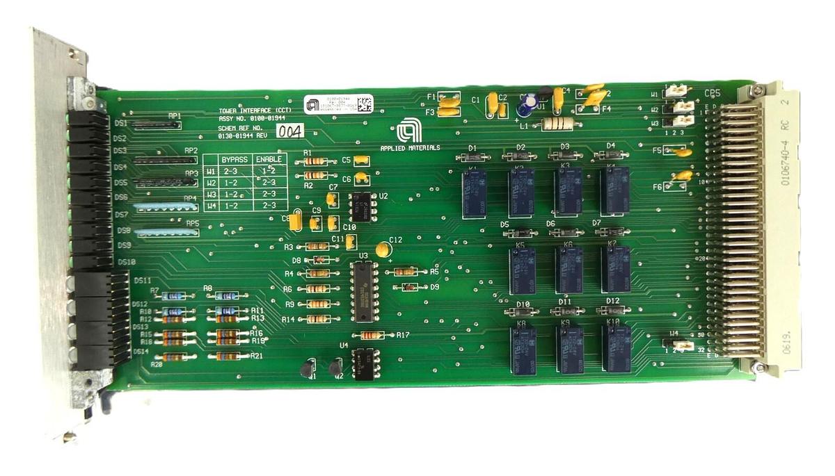 Used AMAT Applied Materials 0100-01944 Tower Interface (CCT) PCB Broken Tab Working