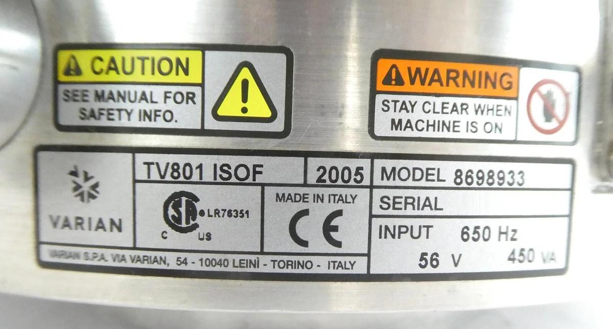 Used TV801 ISOF Varian 8698933 Turbomolecular Pump Turbo Untested As-Is