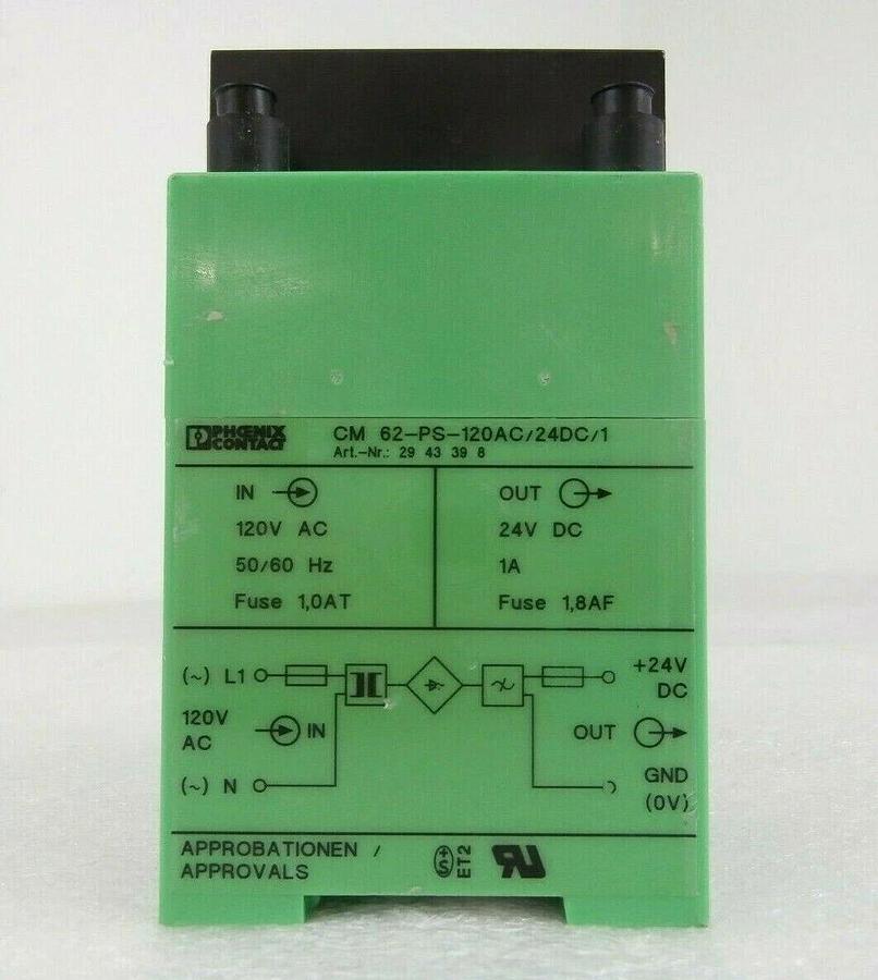 Used Phoenix Contact 2943398 DIN Power Supply CM 62-PS-120AC/24DC/1 Lot of 2 Working