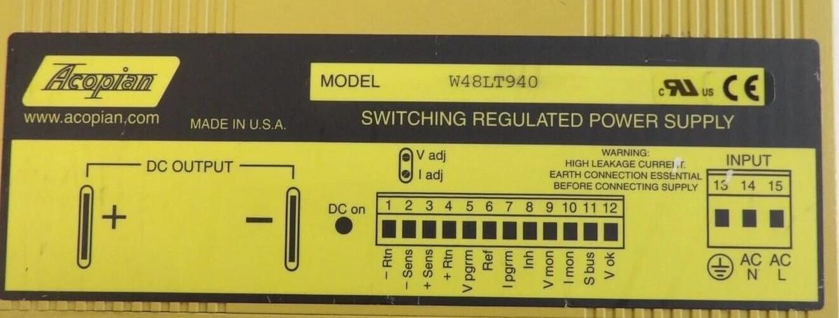Used Acopian W48LT940 Regulated Power Supply S Cubed Flexi Lot of 2 Working Surplus