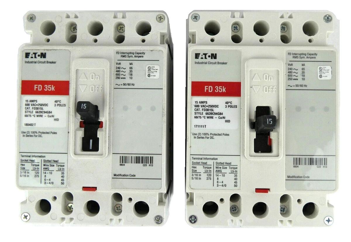 Used Eaton 6639C94G84 Circuit Breaker FD3015L Reseller Lot of 2 Working