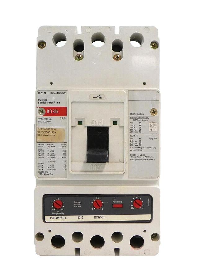 Used Eaton KD3400F 3 Pole Industrial Circuit Breaker KD 35k KT3250T Working Spare