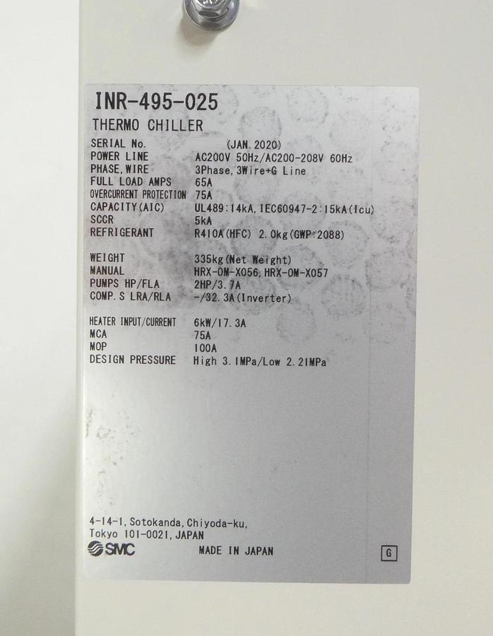 SMC INR-495-025 Recirculating Chiller THERMO CHILLER INR Series New Surplus
