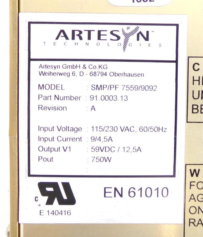 Used Artesyn 91.0003.13 SMP/PF Power Supply SMP/PF7559/9092 Working