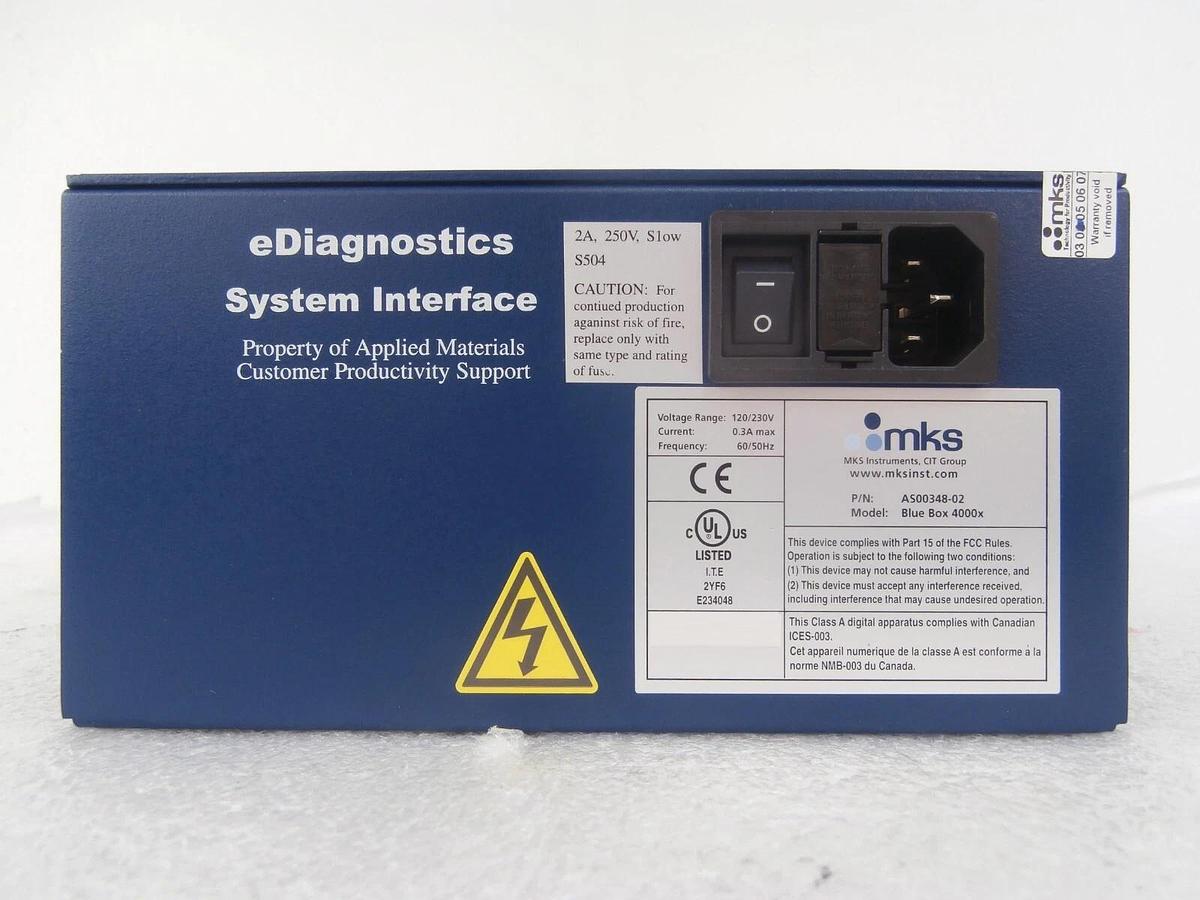 Used MKS Instruments AS00348-02 eDiagnostics System Interface Blue Box 4000x AMAT