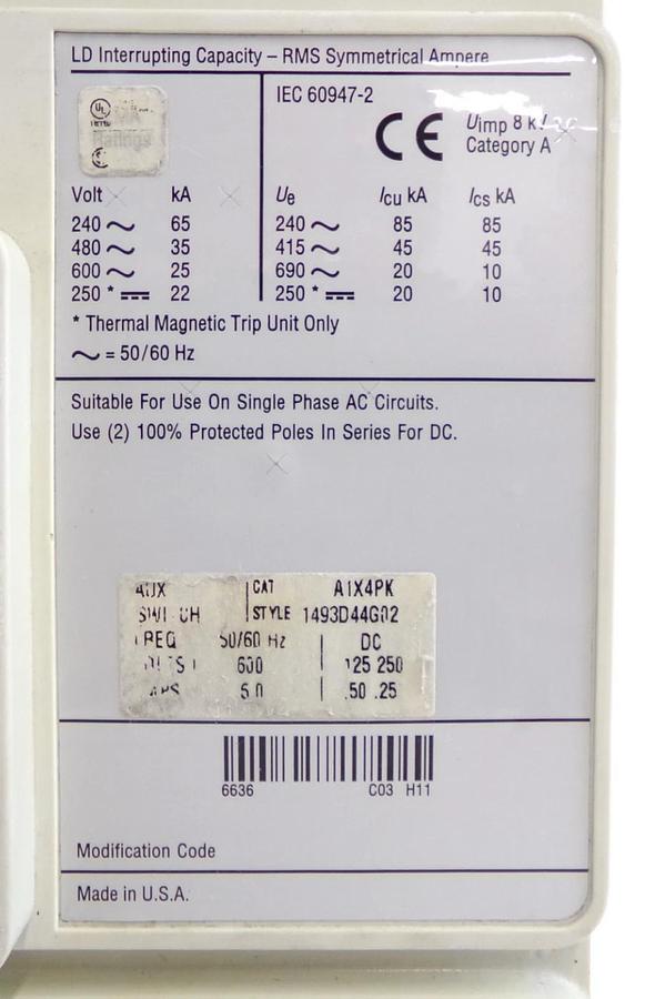 Used Eaton 6633C81G03 LD 35k 3-Pole Circuit Breaker LD3600F Working