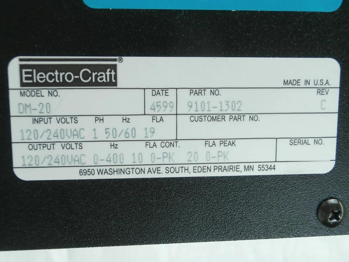 Used Electro-Craft 9101-1302 BRU-200 Brushless Robot Servo Drive DM-20 Working