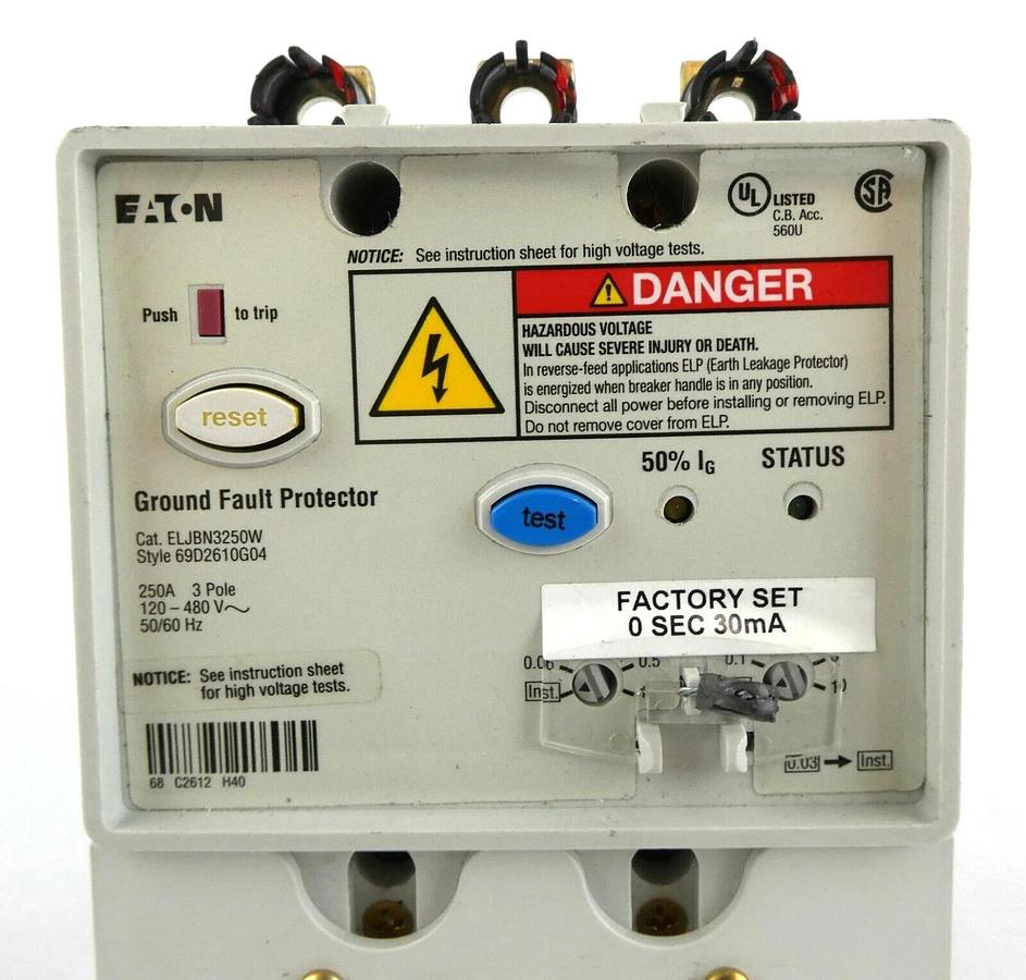 Used Eaton ELJBN3250W Industrial Circuit Breaker 69D2610G04 G Series Working Spare