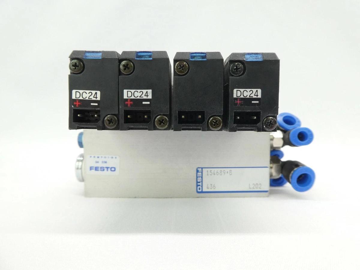 Used Festo 34336 7-Port Pneumatic Manifold PRMY-5-1/8-4 34305 MYH-5/3G-2,3-L-LED