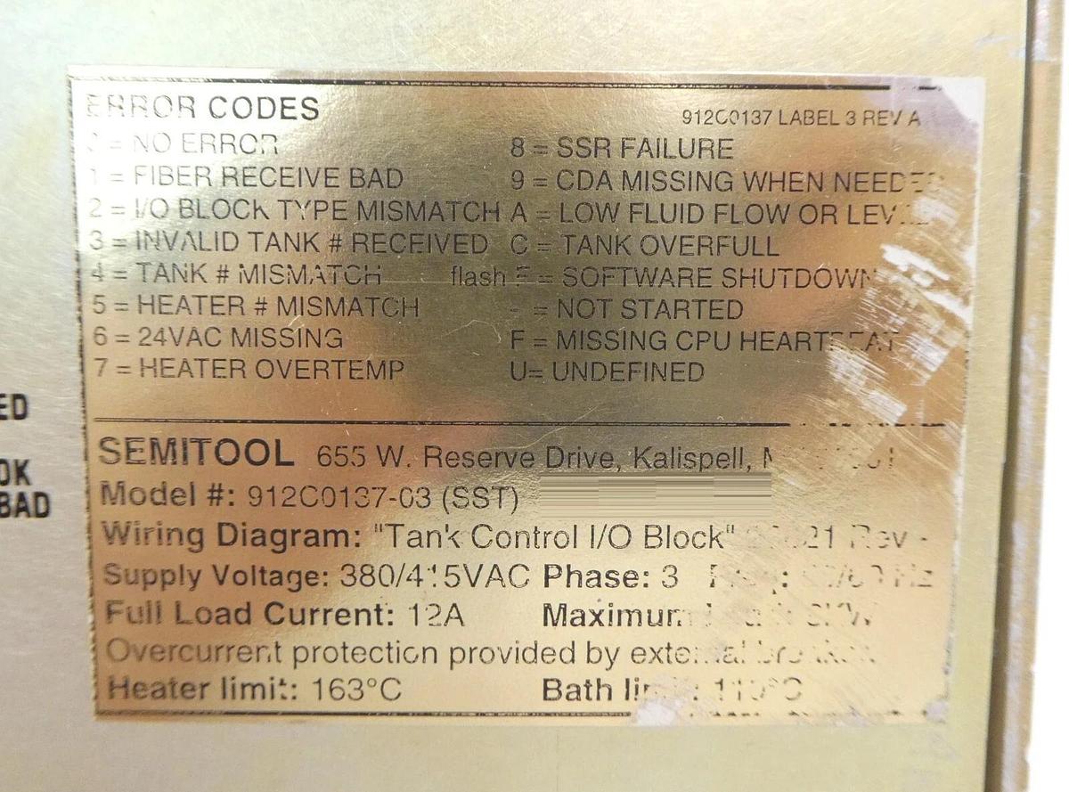 Used Semitool 912C0137 Heated Tank Control I/O Block 23785 Working Surplus