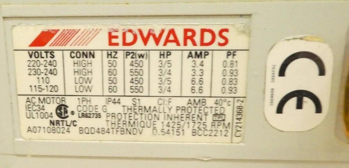 Refurbished RV8 Edwards A65401903XS Rotary Vane Pump Copper Exposed Manufacturer Refurbished